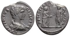 Roman Imperial Geta, as Caesar (198-209 AD) Rome AR Denarius (18mm, 2g) Obv: L SEPTIMIVS GETA CAES Bare-headed and draped bust of Geta to right. Rev: FELICITAS TEMPOR Felicitas standing right, holding