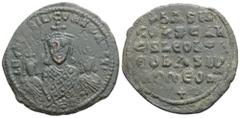 Byzantine Basil I the Macedonian, with Constantine and Leo VI (867-886 AD) Constantinople AE Follis (28.8mm, 8.3g) Obv: + LEOh bASIL' S COnST AЧςς' Crowned half-length figures of Basil, wearing loros,