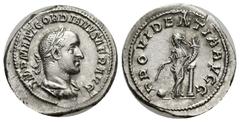 ROMAN IMPERIAL Gordian II Africanus. Silver Denarius (20mm, 3.86 g), AD 238. Rome. IMP M ANT GORDIANVS AFR AVG, laureate, draped and cuirassed bust of Gordian II right. Reverse: PROVIDENTIA AVGG, Prov