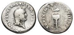 ROMAN IMPERIAL Titus, as Augustus (AD 79-81). AR denarius (17mm, 3.18 g). Rome, 1 January-30 June AD 80. IMP TITVS CAES VESPASIAN AVG P M, laureate head of Titus right / TR P IX IMP XV-COS VIII P P, d
