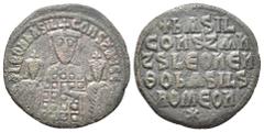 BYZANTINE BASIL I the MACEDONIAN, with LEO VI and CONSTANTINE (867-886). Basil I (867-886), with Leo VI and Constantine, AE follis. Constantinople, (26mm, 6.95 g). Obv: + LЄOҺ ЬASIL S COҺST AЧGG; Crow