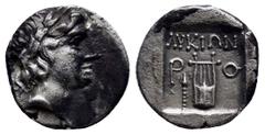GREEK LYCIA, Rhodiapolis, League Coinage, (2nd-1st century B.C.), silver drachm, (14mm, 3.00 g), obv. head of Apollo laureate to right, [bow behind head], rev. lyre ΛVKIΩΝ above and P O either side be