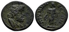 ROMAN PROVINCIAL PHRYGIA. Prymnessus. Pseudo-autonomous. Time of Balbinus & Pupienus (238). Ae. (20mm, 4.3 g) Obv: Draped bust of Serapis right, wearing calathus. Rev: ΠΡVΜΝΗϹϹЄΩΝ. Asklepios standing 