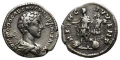 ROMAN IMPERIAL COMMODUS, 166-177 AD. AR, Denarius. (17mm, 3.4 g) Rome. Obv: COMMODO CAES AVG FIL GERM SARM. Bare-headed and draped bust of Commodus, right. Rev: PRINC IVVENT. Commodus standing left, i
