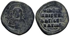 BYZANTINE Basil II & Constantine VIII. ca. 1020-1028, anonymous issue. AE follis (33mm, 21.1 g). Constantinople mint, ca. 1020-1030. + ЄMMA-NOVHΛ, nimbate bust of Christ facing, two pellets in each li