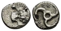 GREEK DYNASTS of LYCIA. Perikles 380-362 BC, Tetrobol (2.3 Gr. 13mm) Facing head of lion. Rev. triskeles