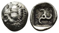 GREEK LYCIA, Dynasts of. Mithrapata. Circa 380-375 BC. AR 1/6th Stater (1.3 Gr. 13mm). Facing lion's scalp Rev. Triskeles
