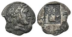 GREEK Lycia, Lycian League. Masicytes. ca. 27-20 B.C. AR hemidrachm (16mm, 1.5 g) laureate head of Apollo right Rev: lyre, tripod below right; within incuse square.