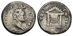 ROMAN IMPERIAL Titus, as Augustus (AD 79-81). AR fourree denarius (18mm, 3.8 g). Rome, AD 81. IMP TITVS CAES VESPASIAN AVG P M, laureate head of Titus right / TR P COS VII, winged thunderbolt over dra