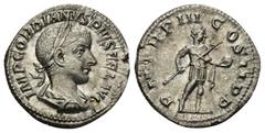 ROMAN IMPERIAL Gordian III, 238-244. Denarius (Silver, 25mm, 3.2 g), Rome, 240. IMP GORDIANVS PIVS FEL AVG Radiate, draped and cuirassed bust of Gordian III to right, seen from behind. Rev. P M TR P V