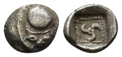 GREEK Dynasts of Lycia. Uncertain mint. Uncertain Dynast circa 480-440 BC. Or Kuprilli 1/12 Stater AR (9mm, 0.62 g). Forepart of boar left / Triskeles in dotted square within incuse square.