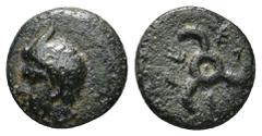 GREEK DYNASTS OF LYCIA. Perikles (Circa 380-360 BC). AE. (1.73 Gr. 12mm.) Horned head of Pan left. Rev. Triskeles.
