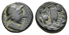GREEK LYCIA. Balbura. (200-81 BC 31). AE. (3 Gr. 12mm.) Helmeted head of Athena right. Rev. Owl standing half right on helmet, head facing, all within wreath.
