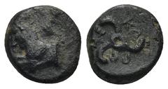 GREEK DYNASTS OF LYCIA. Perikles, circa 380-360 BC. AE (Bronze, 10mm, 1.67 g). Forepart of a horse to left. Rev. 𐊓𐊁-𐊕𐊆-𐊋𐊍 ('Perikle' in Lycian) Triskeles.
