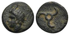 GREEK DYNASTS OF LYCIA. Perikles (Circa 380-360 BC). Ae. (12mm, 1.95 g) Obv: Horned head of Pan left . Rev: Triskeles.