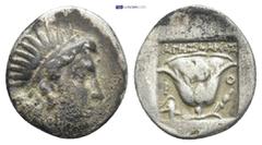 GREEK ISLANDS off CARIA, Rhodos. Rhodes. Circa 188-170 BC. AR Drachm (14mm, 2.63 g). 'Plinthophoric' coinage. Agesidamos, magistrate. Radiate head of Helios right / Rose with bud to right; AΓHΣIΔAMOΣ 