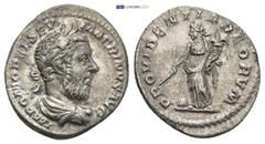 ROMAN IMPERIAL Macrinus (AD 217-218). AR Denarius. Rome, AD 218. 3.12 Gr. 18mm. Laureate and draped bust of Macrinus right Rev. Providentia standing left, holding wand in right hand and and cornucopia