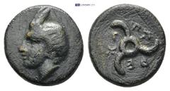 GREEK DYNASTS OF LYCIA. Perikles (Circa 380-360 BC). AE. (2.58 Gr. 12mm.) Horned head of Pan left . Rev: Triskeles.