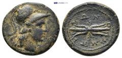 GREEK LYCIA. Olympus. 168 and -78 BC. AE (5.85 Gr. 18mm.) Helmeted head of Athena to right. Rev. Thunderbolt. ΟΛΥΜΠΗΝΩΝ