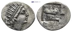 GREEK ISLANDS off CARIA, Rhodos. Rhodes. Circa 88-84 BC. AR hemidrachm (16mm, 1.7 g). 'Plinthophoric' coinage. Philon, magistrate. Radiate head of Helios right / Rose with bud to right; ΦIΛΩN above, g