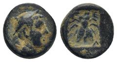 GREEK Lycia. Telmessos circa 200-100 BC. Bronze Æ (11mm, 2.26 g) Head of Hermes to right, wearing petasos / T-E, bee; all within incuse square.