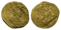 BYZANTINE Justin I AV Tremissis, Constantinople mint Justin I (518-527 AD). AV Tremissis (12mm, 1.06 g). Constantinople mint. Obv. D N IVSTINVS PP AVG, diademed, draped, and cuirassed bust right. Rev.