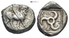 GREEK DYNAST of LYCIA Kuprilli Stater. (18mm, 8.37 gr) Winged man-headed bull Washington to right. Rev. Triskeles ΚΟ Π ΡΛ. Extremely rare. Toned. The only known example is Dr. Busso Peus Nachfolger 20