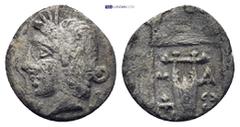 GREEK Lycia. Masikytes 48-23 BC. Hemidrachm AR (1.06 Gr. 13mm.). Laureate head of Apollo left, Y left and Λ right / Lyre between M-A, in left field tripod, in right kerykeion