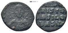 BYZANTINE Byzantine Anonymous Folles. temp. Basil II & Constantine VIII, circa 976-1025. AE Follis (6.88 Gr. 32mm). Facing bust of Christ Pantokrator, with two pellets in arms of nimbus; barred IC XC 