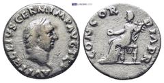 ROMAN IMPERIAL Vitellius. Silver Denarius (18mm, 3.30 g), AD 69. Rome. A VITELLIVS GERM IMP AVG TR P, laureate head of Vitellius right. Reverse: CONCOR-DIA P R, Concordia seated left, holding patera a