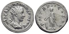 ROMAN IMPERIAL Gordian III, 238 - 244 AD Silver Antoninianus, Rome Mint, (21mm, 3.9 g) Obverse: IMP CAES GORDIANVS PIVS AVG, Radiate, draped and cuirassed bust of Gordian right. Reverse: P M TR P II C