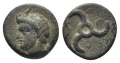 GREEK DYNASTS OF LYCIA. Perikles (Circa 380-360 BC). AE. (1.7 Gr. 11mm.) Horned head of Pan left. Rev. Triskeles.