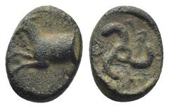 GREEK DYNASTS of LYCIA. Perikles. Circa 380-360 BC. Æ (11mm, 1.23 g). Forepart of goat left / Triskeles