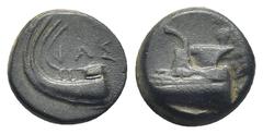 GREEK LYCIA. Phaselis. (Circa 250-221/0 BC). Ae. (10mm, 1.28 g) Obv: Prow of galley left. Rev: ΦΑΣ. Stern of galley left.