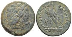 GREEK PTOLEMAIC KINGS of EGYPT. Ptolemy V Epiphanes. 204-180 BC. Æ Triobol (38mm, 42.54 g). Mint on Cyprus. Head of Zeus-Ammon right, wearing tainia / Eagle with closed wings standing left on thunderb