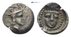 GREEK Dynasts of Lycia, Uncertain dynast or mint AR Hemiobol. (8mm, 0.29 g) Circa 4th century BC. Head right, wearing kausia (?) / Diademed head facing.