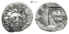GREEK ISLANDS off CARIA, Rhodos. Rhodes. Circa 125-88 BC. AR Hemidrachm (13mm, 1.48 g). 'Plinthophoric' coinage. Antipatros, magistrate. Radiate head of Helios facing slightly right / Rose with bud to