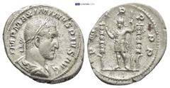 ROMAN IMPERIAL Maximinus I Thrax. A.D. 235-238. AR denarius (21mm, 3.2 g). Rome mint, struck A.D. 236. IMP MAXIMINVS PIVS AVG, laureate, draped and cuirassed bust of Thrax right, seen from behind / P 