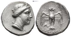 GREEK PONTOS, Amisos. Circa 300-125 BC. AR Triobol – Hemidrachm (13mm, 1.73 g). Askleous, magistrate. Turreted head of Hera right / Owl standing facing, wings spread, on shield; A to inner left, [A]ΣK