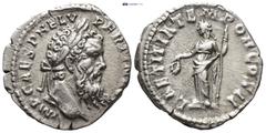 ROMAN IMPERIAL Pertinax (AD 193). AR denarius (17mm, 2.8 g). Rome. IMP CAES P HELV PERTIN AVG, laureate head of Pertinax right / LAETITIA TEMPOR COS II, Laetitia standing facing, head left, holding wr