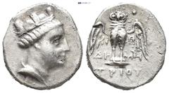 GREEK Pontos, Amisos. Circa 300-125 BC. AR, Triobol or Hemidrachm (1.7 Gr. 12mm.) Head of Hera-Tyche to right, wearing an ornate turreted polos, pendant earrings, and necklace. Rev. Owl standing facin