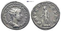 ROMAN IMPERIAL Gordian III, 238 - 244 AD Silver Antoninianus, Rome Mint, (21mm, 4.5 g) Obverse: IMP CAES GORDIANVS PIVS AVG, Radiate, draped and cuirassed bust of Gordian right. Reverse: P M TR P II C