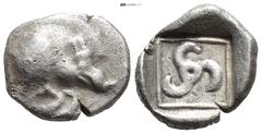 GREEK DYNASTS of LYCIA. Uncertain dynast. Circa 450-400 BC. AR 1/6 Stater(?) (12mm, 1.4 g). Forepart of boar right / Triskeles within linear border.