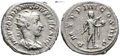 ROMAN IMPERIAL Gordian III AR Antoninianus. (21mm, 4.4 g) Rome, AD 241-243. IMP GORDIANVS PIVS FEL AVG, radiate, draped and cuirassed bust of Gordian III to right / P M TR P V COS II P P Gordian III, 