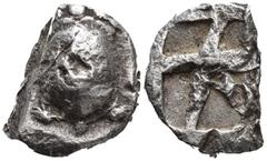 GREEK Islands off Attica. Aegina circa 525-480 BC. Stater AR (19mm., 9.6 g). Sea turtle, head in profile, bankers' mark / Incuse square with skew pattern.