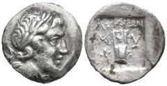 GREEK Lycia. Masikytes circa 40-20 BC. Drachm AR (16mm, 2.9 g) Head of Apollo right, wearing tainia / Kithara; ΛYKIΩN above, M-A across field, aphlaston to lower right; all within incuse square.