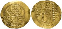 BYZANTINE ALEXIUS I COMNENUS (1081-1118). GOLD Hyperpyron. (32mm, 4.35 g) Constantinople. Obv: + KЄ ROHΘЄI / IC - XC. Christ Pantokrator seated facing on throne. Rev: AΛЄΞIω ΔЄCΠOTH - Tω KOMNHNω. Alex