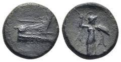 GREEK Lycia, Phaselis, AE 190-167 BC. (3.83 Gr. 15mm.) Prow right, above crowning Nike flying right. Rev. Φ - A, Athena advancing right, brandishing spear and holding shield.