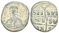 Byzantine Byzantine Basil II, Anonymous A2. Follis; Basil II, Anonymous A2; Constantinople, Under Basil II, c. 976-1030/5 AD, Follis, Obv: Bust of Christ facing holding Gospels, wearing halo with cros