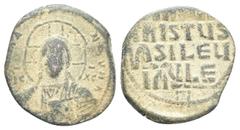 Byzantine Byzantine Basil II, Anonymous A2. Follis; Basil II, Anonymous A2; Constantinople, Under Basil II, c. 976-1030/5 AD, Follis, Obv: Bust of Christ facing holding Gospels, wearing halo with cros